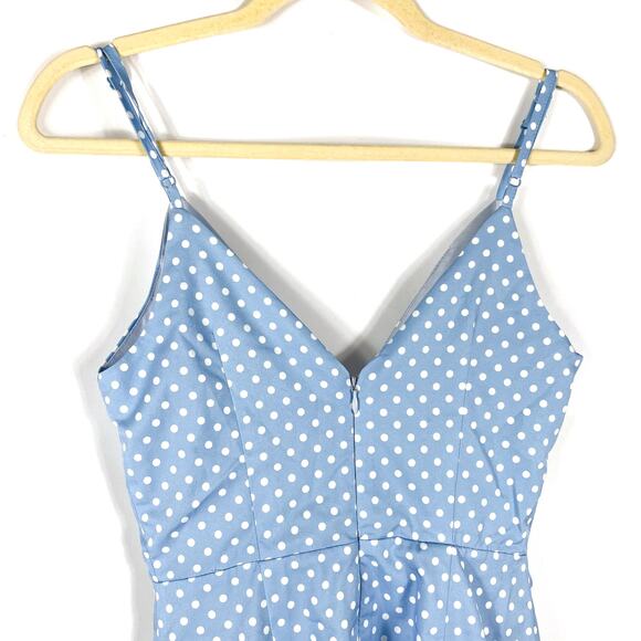 SOLD-More to Come Mayra Ruffle Dress Blue Polka Dot V-Neck Sleeveless Mini Sz XS - Picture 10 of 12